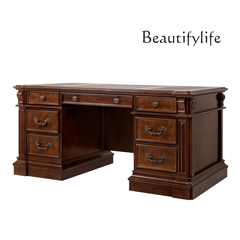 American Style Villa Solid Wood  Boss Desk Study Executive Desk European Style Solid Wood Desk