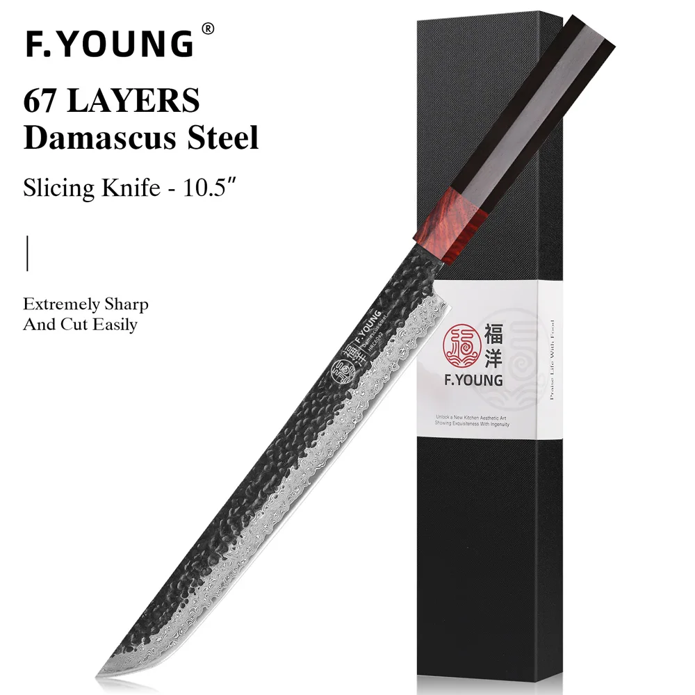 F.YOUNG Japanisches Kochmesser, Damaststahl, professionelle Küchenmesser, Fleischschneiden, Sashimi Utility, handgeschmiedete Kochutensilien 6