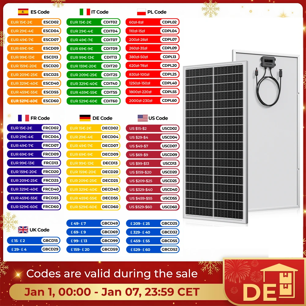 Pannello Solare Monocristallino RVPOZWER 100W 12.8V 12BB ad Alta Efficienza per Ricarica Batterie di Camper e Roulotte