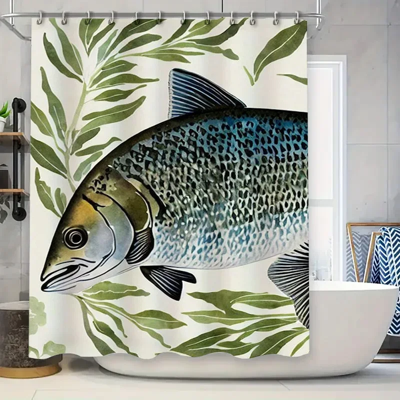 

Bluefish Shower Curtain Green Plants Waterproof Home Decoration Bathing Room Decor 3D Printed Available