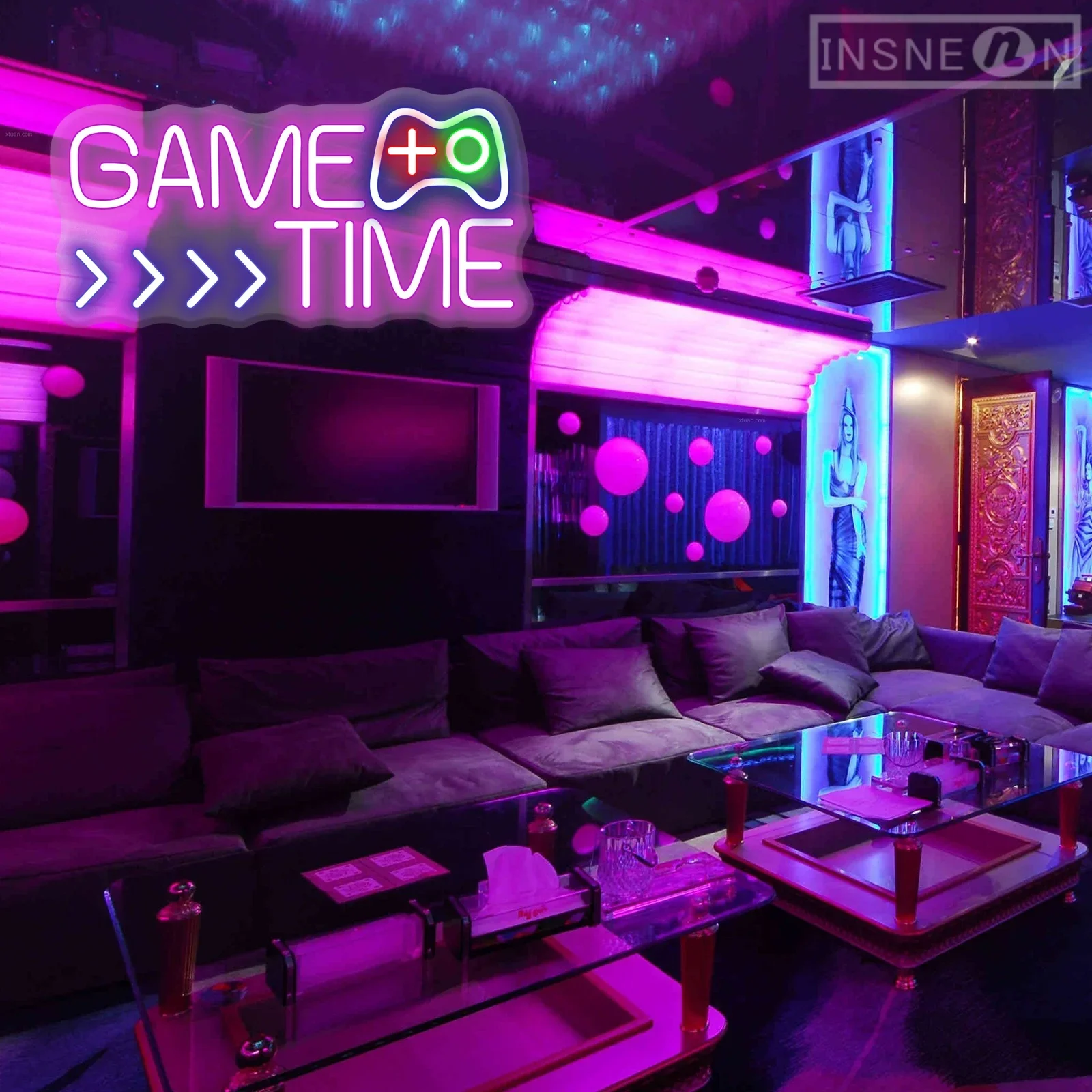 Game Time Neon Sign LED Light, Decoração Man Cave Gaming, Neon Lights for Wall Art, Presentes Gamer, Neon Business, Lâmpada de iluminação USB