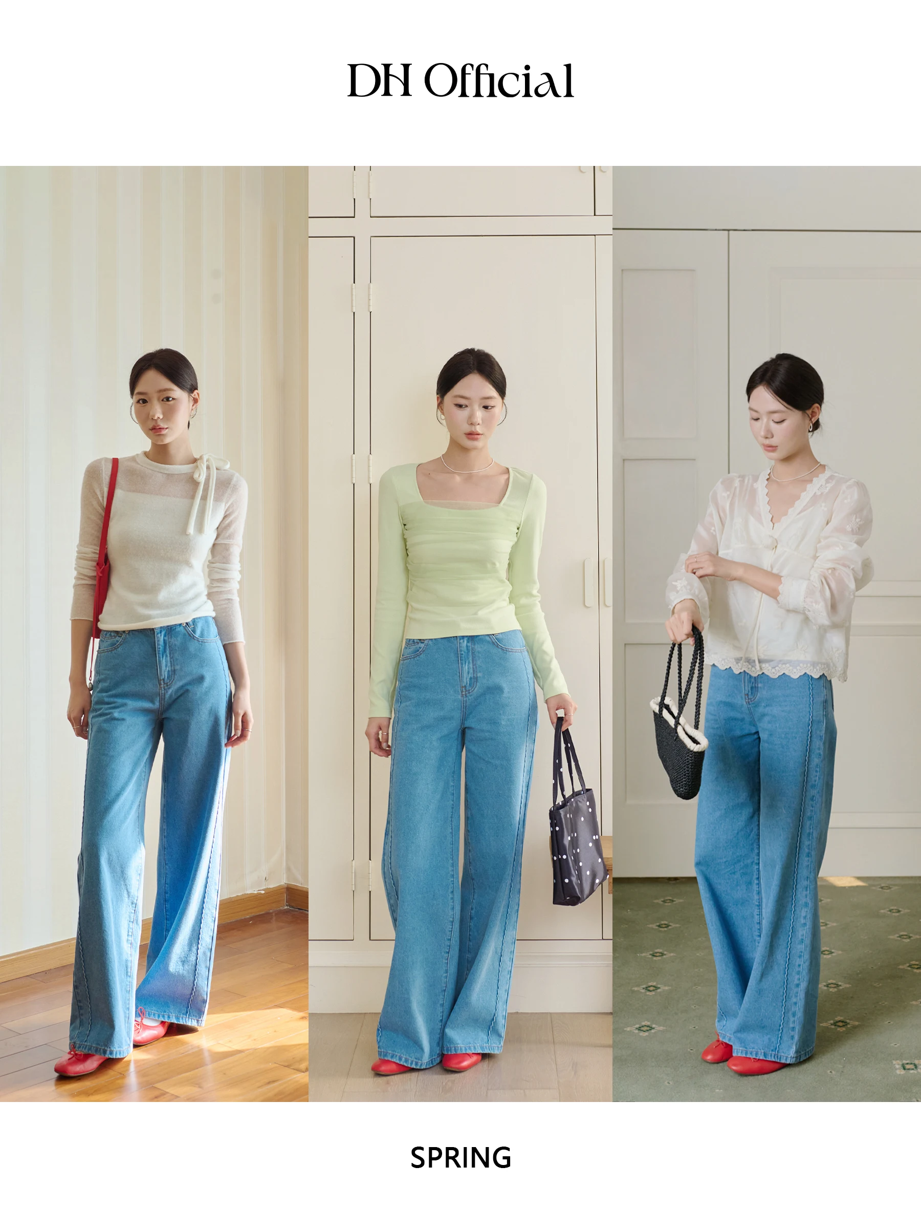 

Korean Sle High Waist Straight Leg Jeans Women's Premium Cotton High Densi Floral Trim Pants Tapered Design Casual Faion