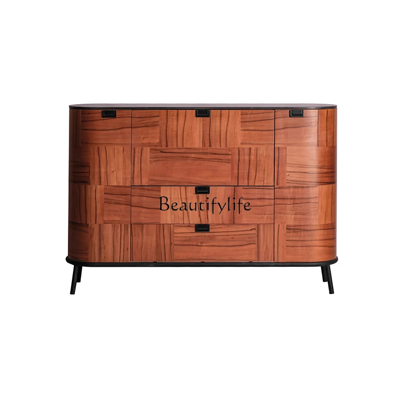 

Medieval solid wood dining side cabinet, high-end apple wood grain rock slab storage decorative cabinet