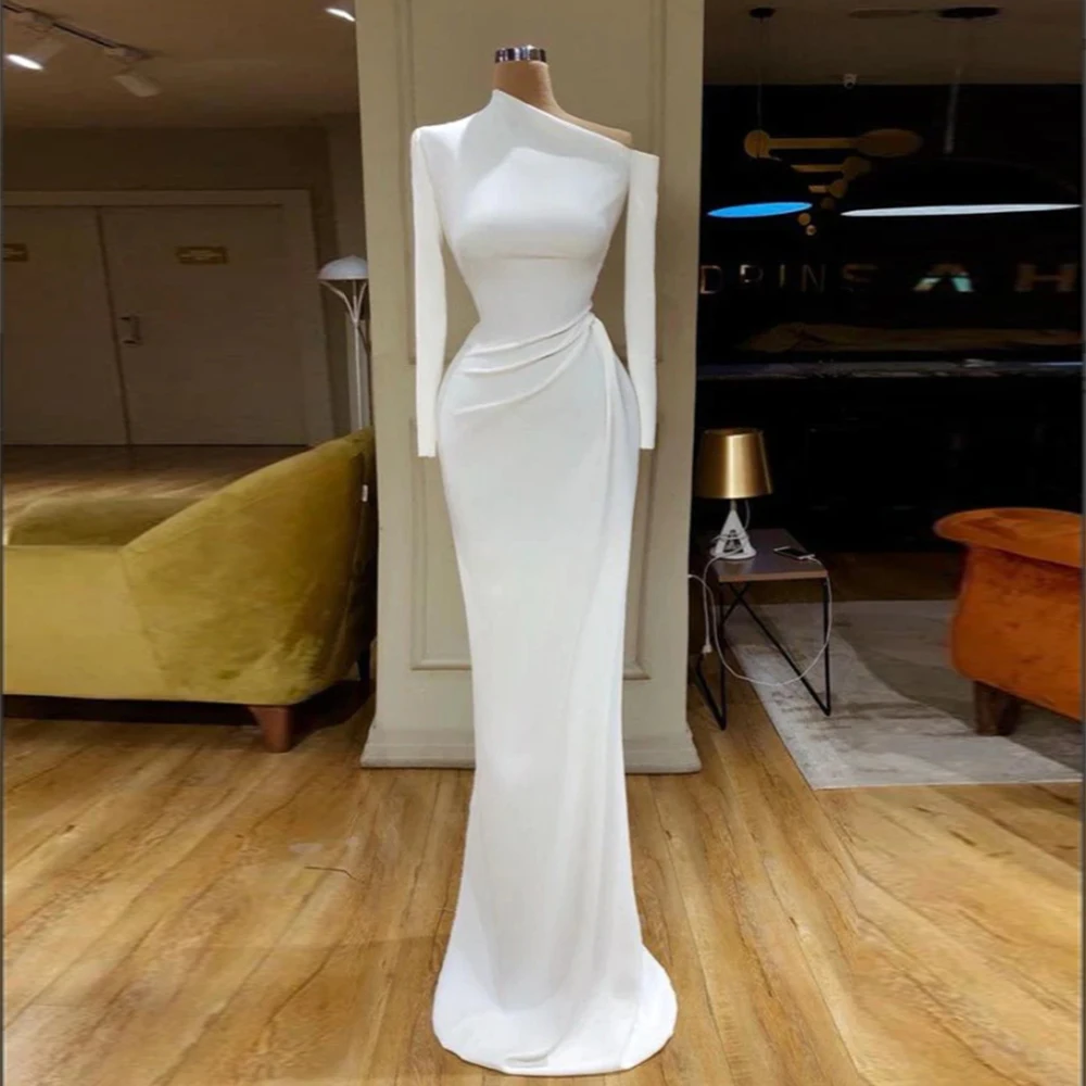 

Fascinating Simple Satin Evening Dresses For Women Beautiful Lower Back Elegant Sexy High Necked Long Sleeved Prom Gowns 2024