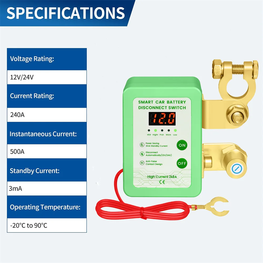 

Newest 240A Kill Switch 12V Remote Battery Disconnect Switch with Led Voltage Display Automatic Power Shut Off Switch for Auto