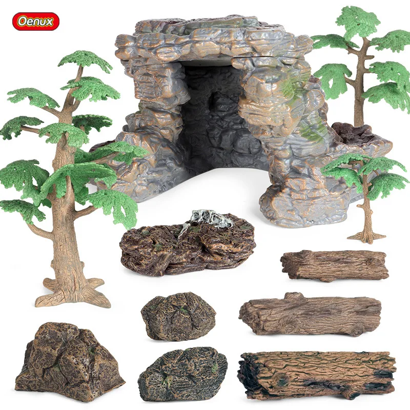 Oenux Simulations-Landschaftsmodell Bäume Baumstümpfe Felsen Figuren Künstliche Berge Heimdekoration Steinszene Diorama Sandtisch
