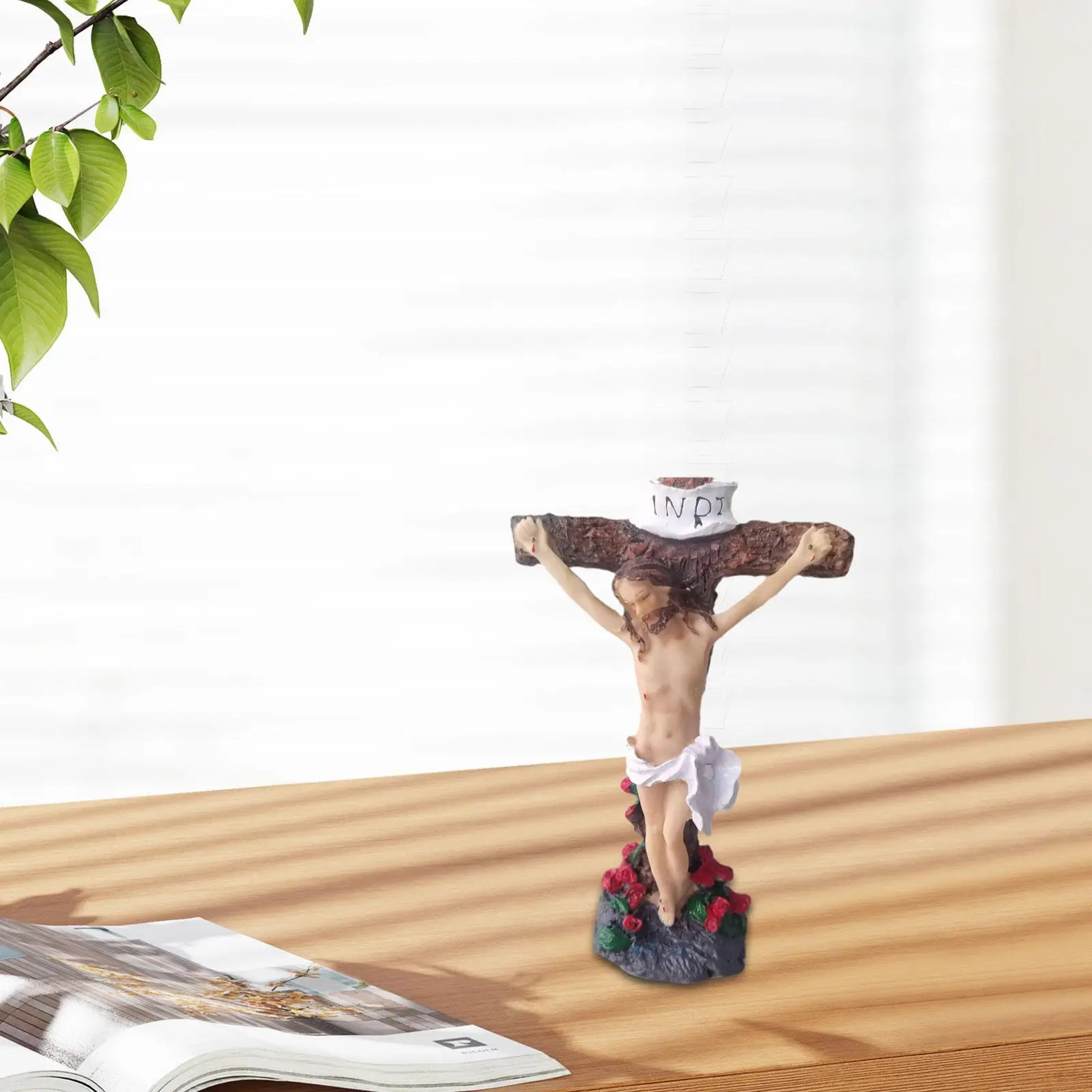 Jesus Crucifix Crosses Figurine Resin Statue for Bookshelf Yard Living Room