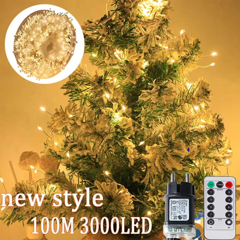 60/100m LED String Lights Warm Glow IP44 Waterproof for Garden Plants Branches Ornamental Christmas Tree Decorative Fairy Lights