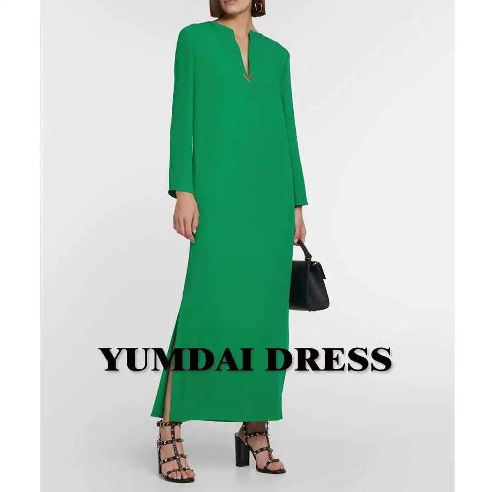 YUMDI-Vestido casual reto para senhoras, vestido verde, mangas rotadoras duplas, estilo chão, luxo em Dubai, glamoroso