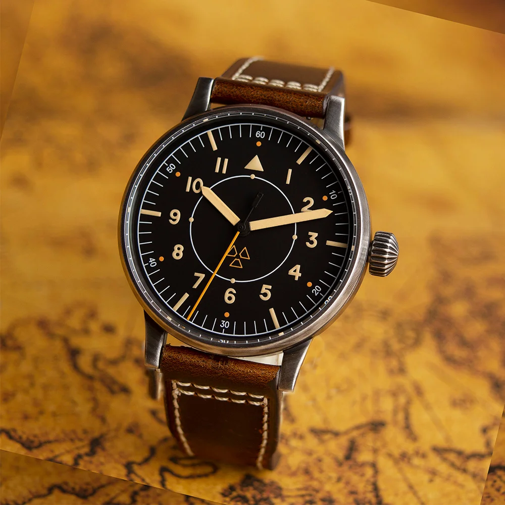 Neue Hruodland F013 Automatische Mechanische Retro Herren Pilotenuhr Antik-Look PT5000 10ATM Edelstahl Armbanduhr Reloj Hombre