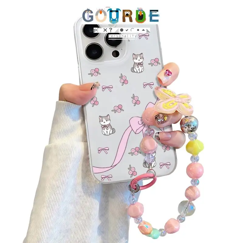 

Gourde Simple bow tie cat flowers pattern Phone Case for Iphone 16 15 14 12 13 11 Pro Max IP 7 8 Plus Iphon X XS XR Xs Max