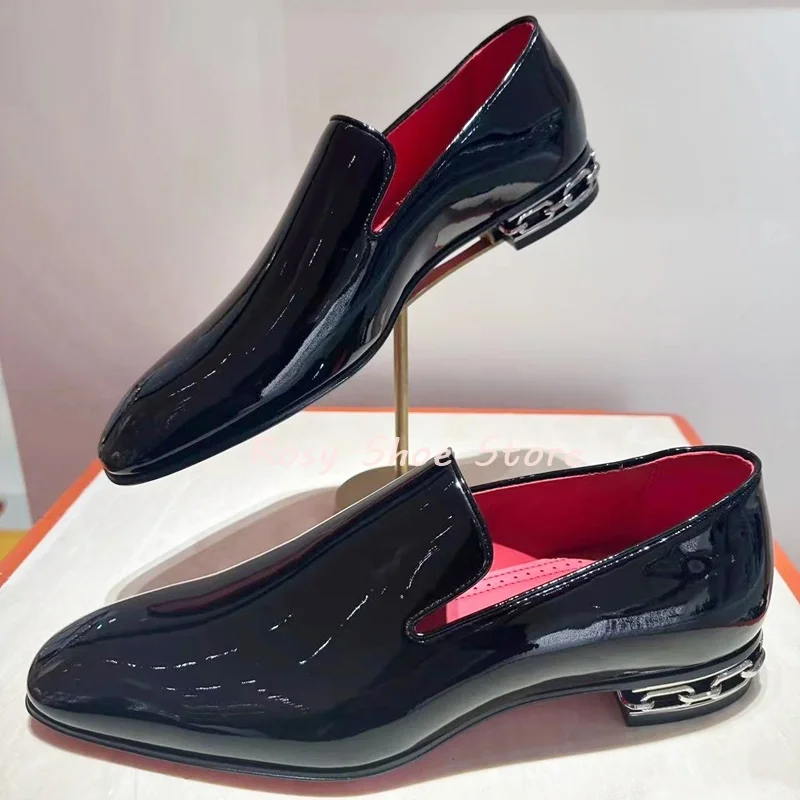 

Men's Black Glossy Patent Leather Strange Style Back Heel Business Suit Shoes Fashion Star Slip On Luxury Banquet Leather Shoes