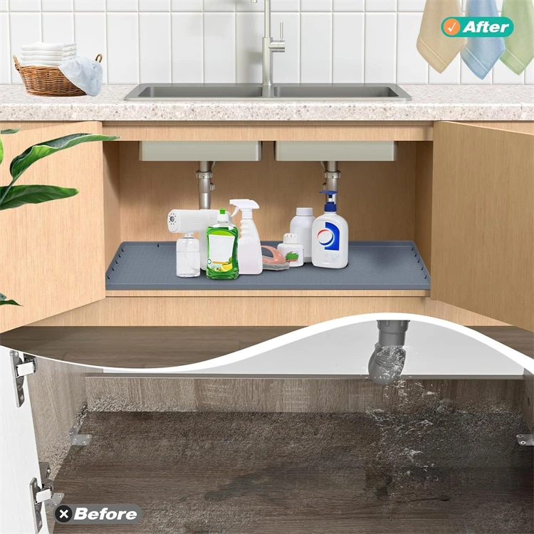 LMETJMA Wasserdichte Unterbau-Schutzmatte aus Silikon für Bad und Küche, Schrank-Schutzunterlage, leicht zu reinigen, Badezimmerwanne – Detail 6