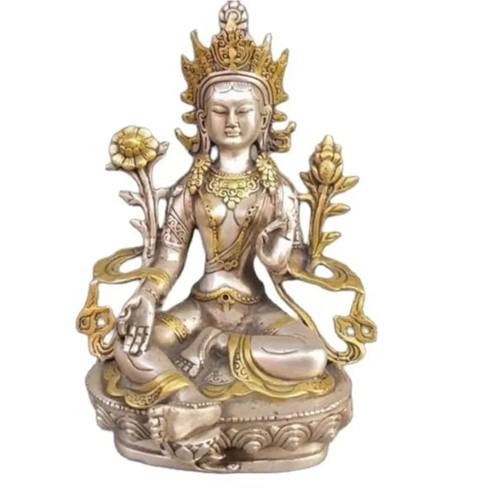 8.86 Inci/Tibet Perak Tembaga Emas Tibet Buddha Patung -- Kerajinan Logam Buddha Tara Putih