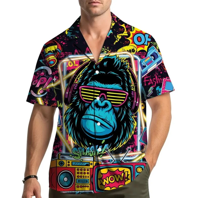 

Harajuku Fashion Bigfoot Graphic Fun Hawaiian Shirts Men Personality Street Short Sleeve Shirt Vintage Vacation Men Aloha Shirt