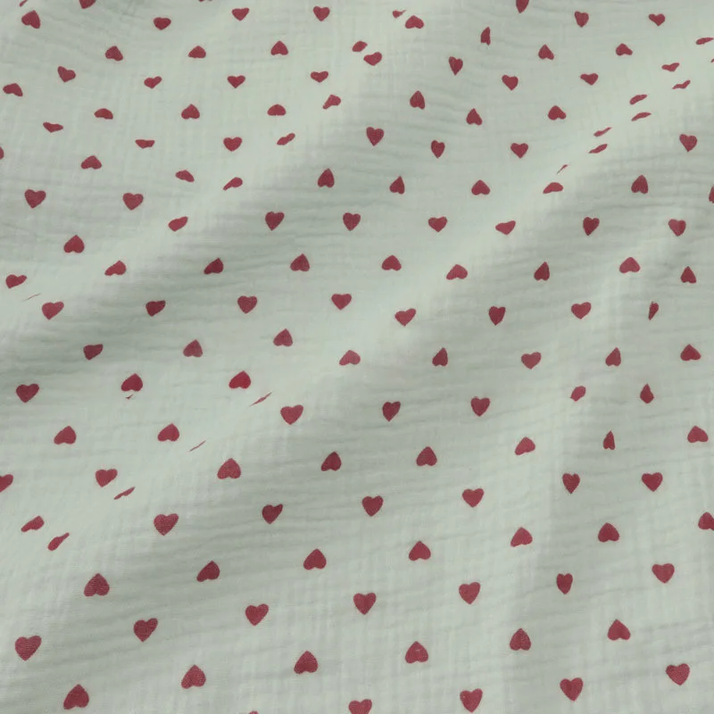 15 colour Soft Heart Print Cotton Sewing Fabric Crepe Double Layer Gauze Cloth Cotton Skirt Pajama Cotton Fabric 100x135cm