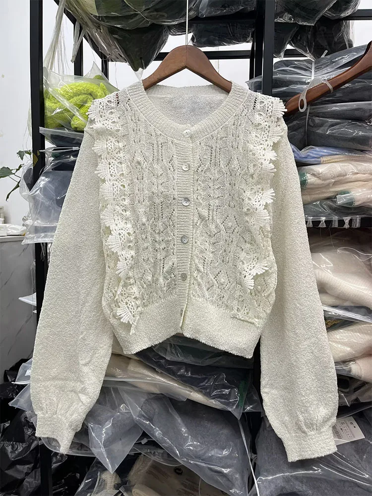 

WOMAN 2026 Summer New Fashionable Casual Lace Hook Flower Hollow Knitted Shirt Retro Versatile Unique Women's Cardigan Mujer