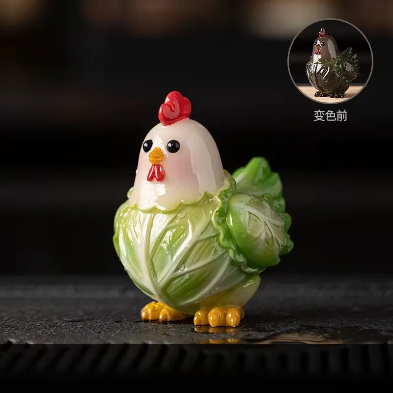 Water-Activated Color Change Cabbage & Chick Tea Pet,  Raisable Decor for Tea Table