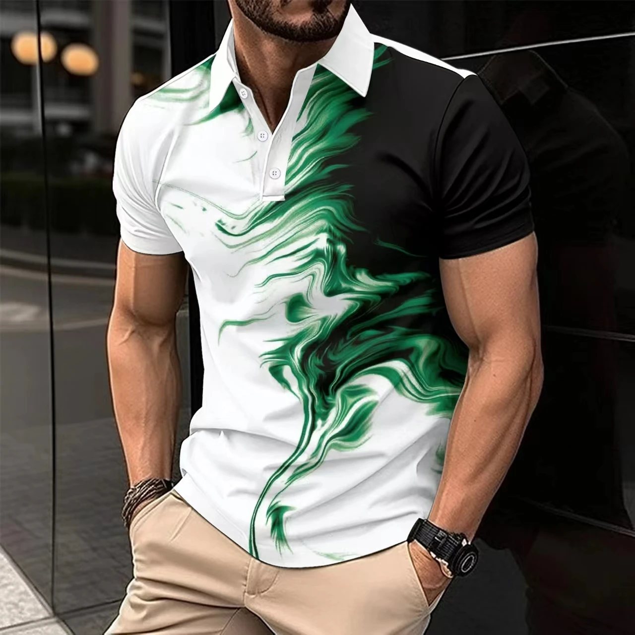 

Men's breathable new product men's polos business casual polo shirt, fashionable contrasting color comfortable short sleeved men