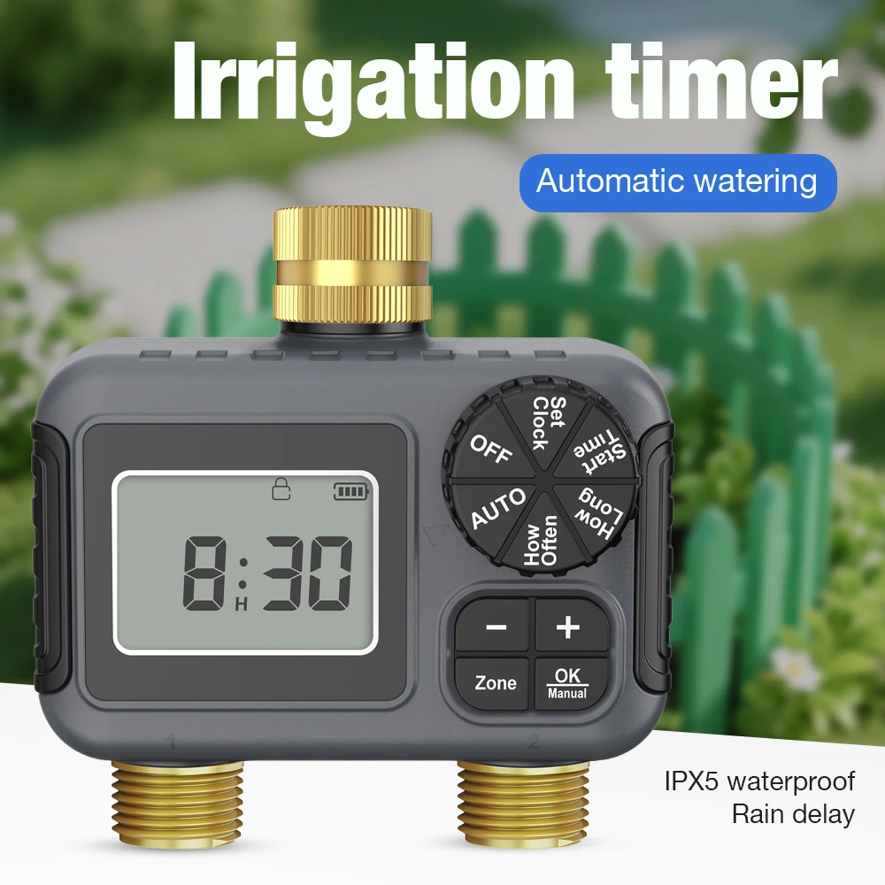 

Dual Outlets Automatic Irrigation Timer Dual Outdoor Garden Water Timer Smart Irrigation Watering System Faucet Hose Water Valve