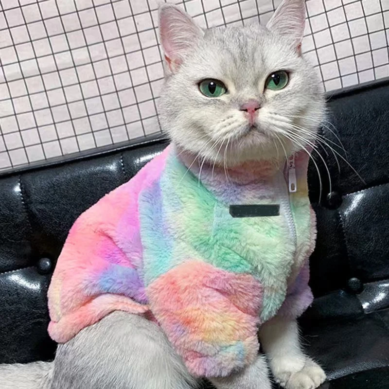 

Rainbow Color British Shorthair Cat Clothes Dog Clothing Winter Pet Coat Jacket Dog Costume Poodle Bichon Schnauzer Corgi Outfit