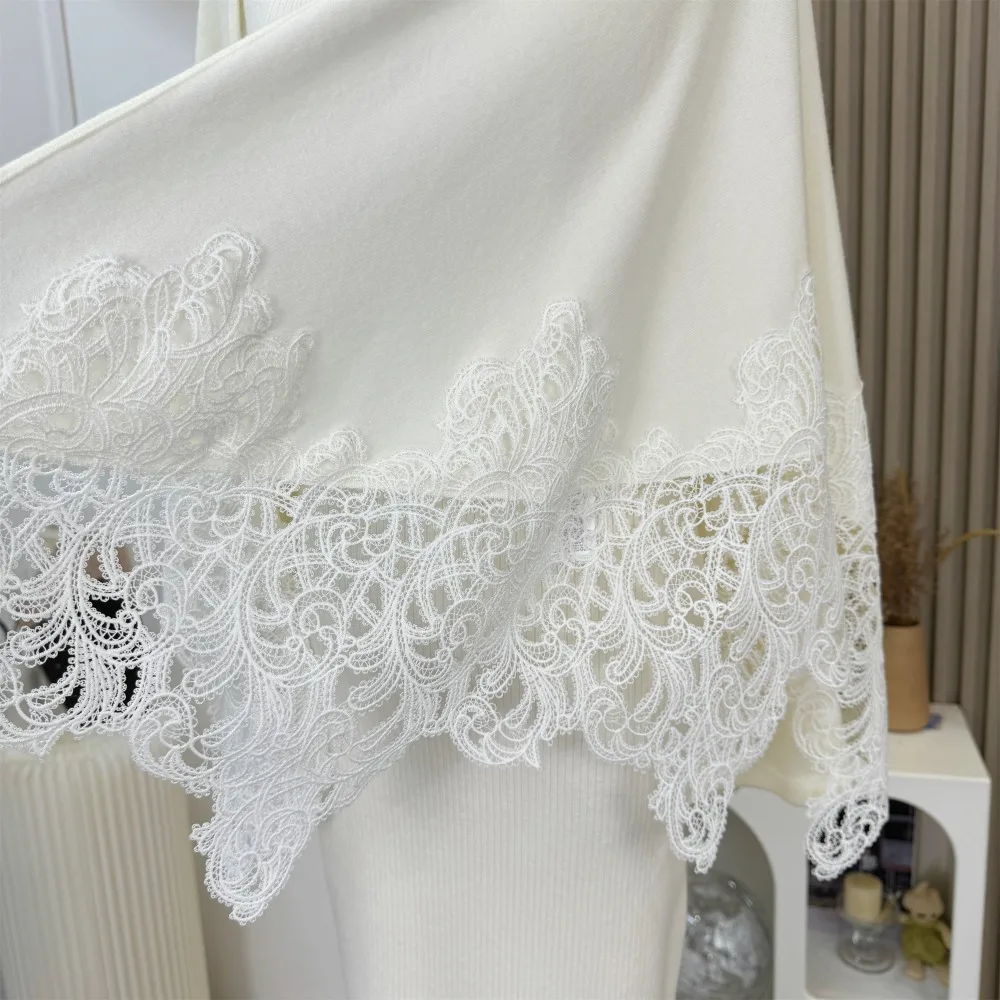 Chic Women Two-Piece Sets Vintage Embroidered Lace Knitted Shawl Top and High Waist Straps Mermaid Dress Autumn Elastic Clothing