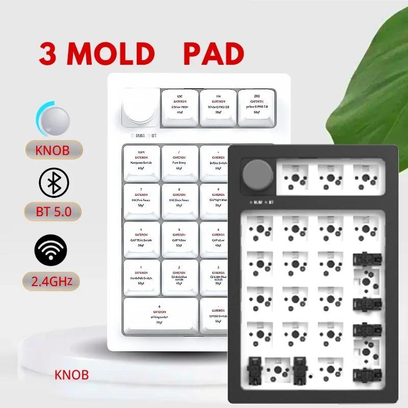 New 3Modes PAD Numeric Keypad Mini Mechanical Keyboard USB/ Bluetooth/2.4GHz RGB Lighting 20Keys And 1Konb White Black