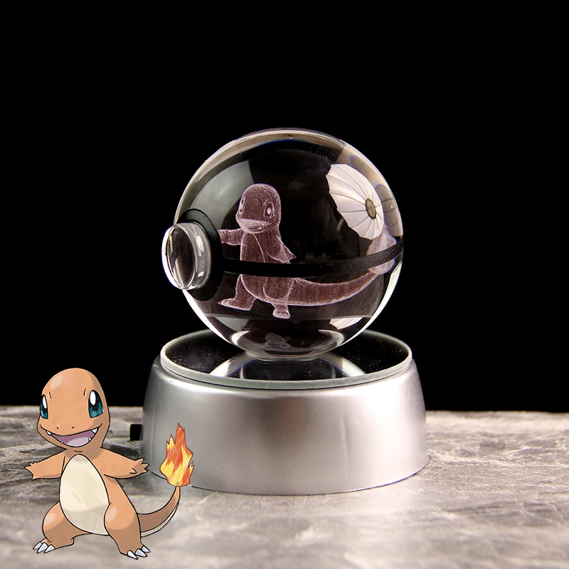 5cm Cute Charmander Pokemon Ball 3D Laser Engraving Glass Ball Model Poke ball Game Character Model Toys XMAS Gifts