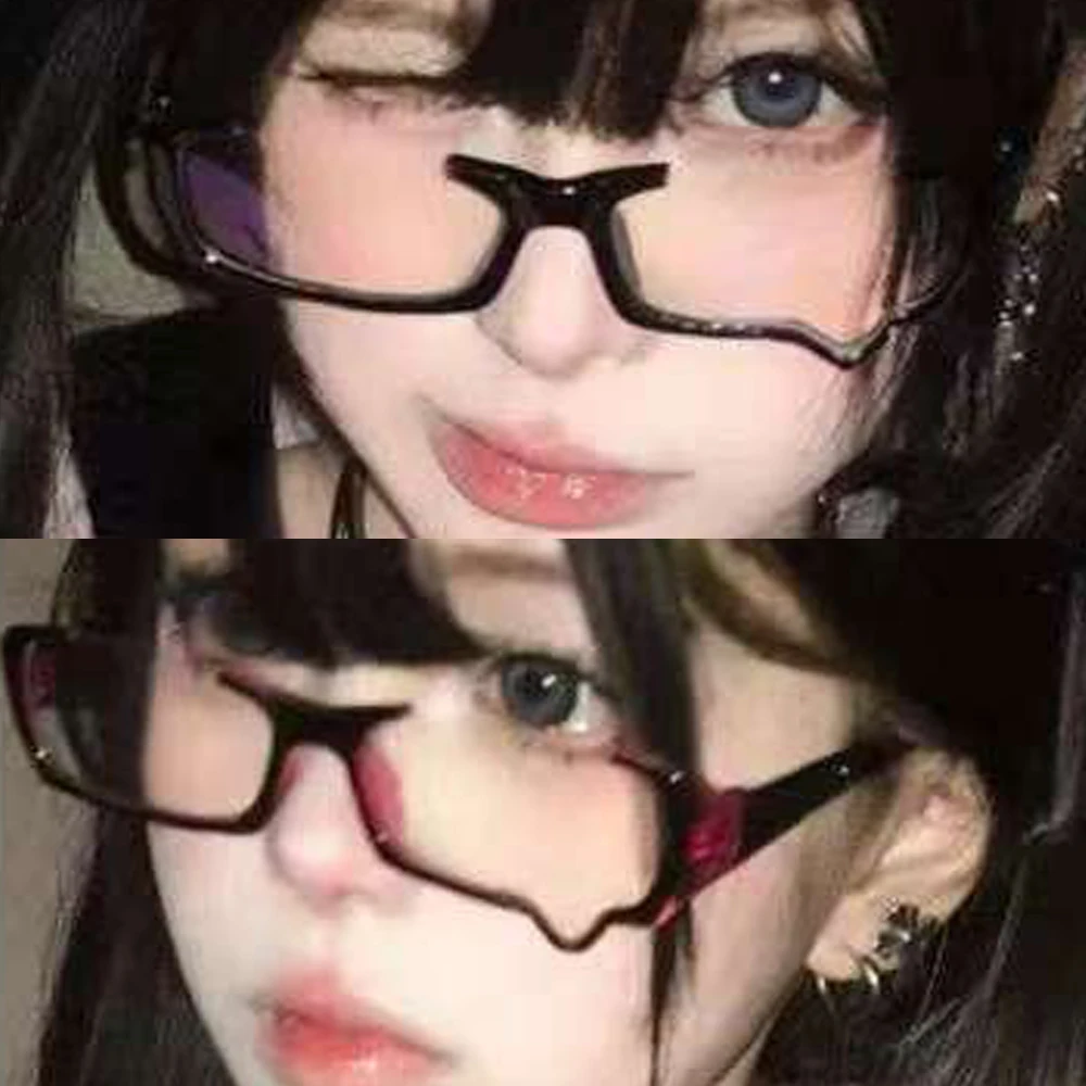 

Fashion Half-frame Glasses with Tears Cute and Animated Style Subculture Glasses Without Lense Photography Eyewears Accessories