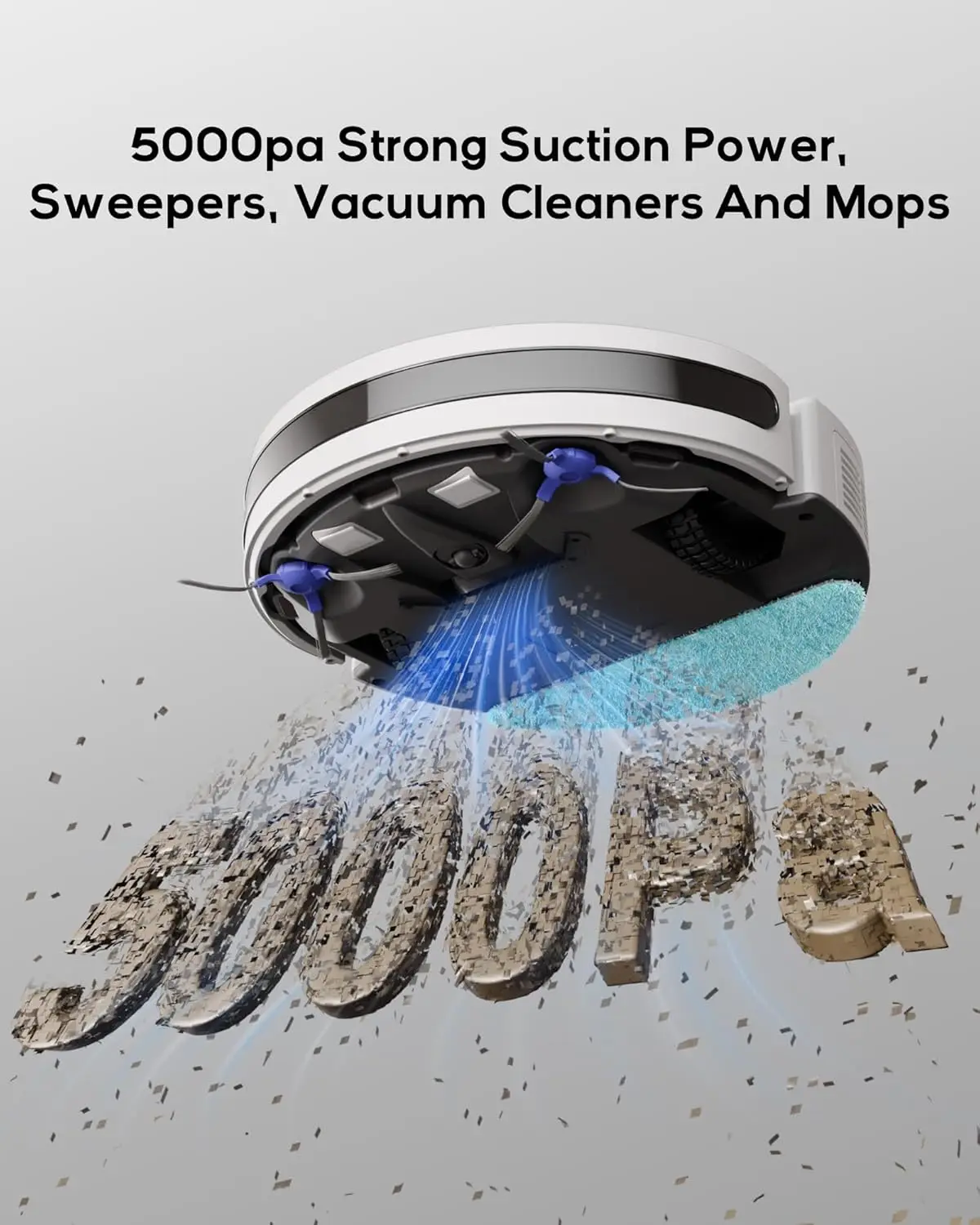 Robot aspirapolvere e scopa V3, pulitore combinato 3 in 1 per la casa con peli di animali domestici e pavimenti duri, aspirazione 5000 Pa, tempo di funzionamento di 120 minuti