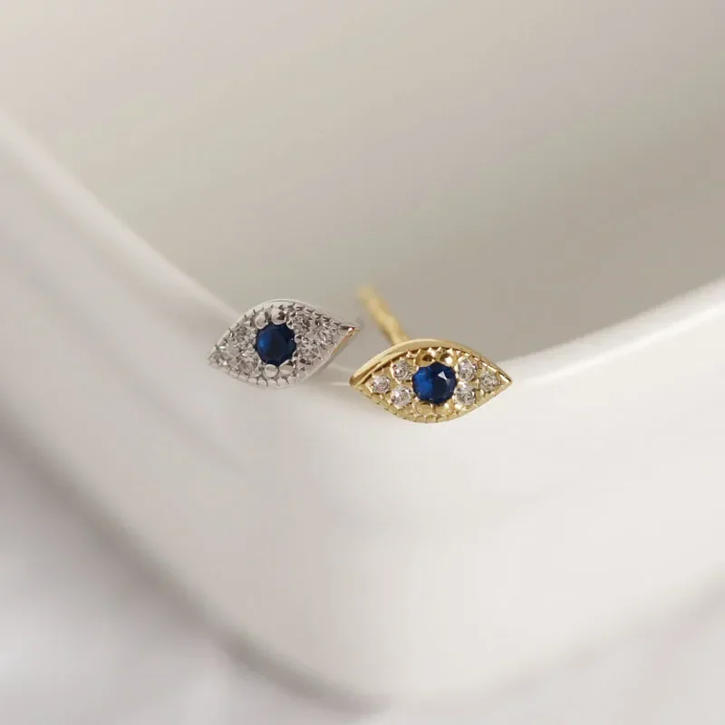 Silver Gold Color Zircon Blue Evil Eye Stud Earrings Women Classic Temperament Wedding Jewelry Accessories Oorbellen