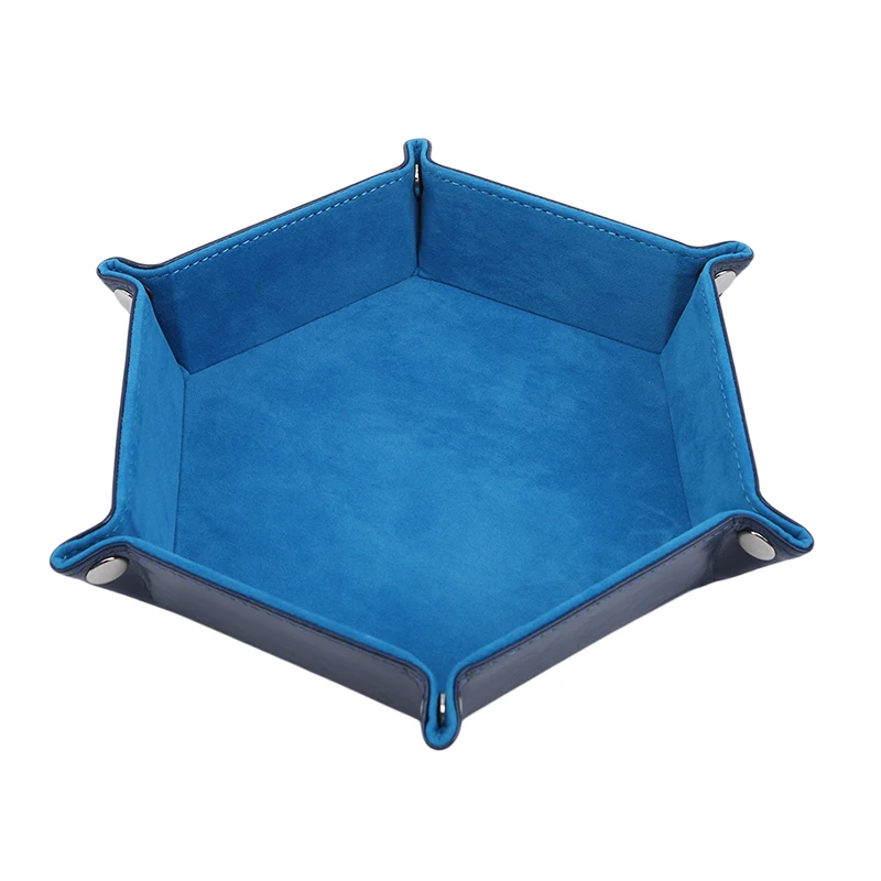 Folding Hexagon Dice Storage Tray PU Leather&Velvet Mat Holder Double Sided Thick Office Supplies Storage Tools