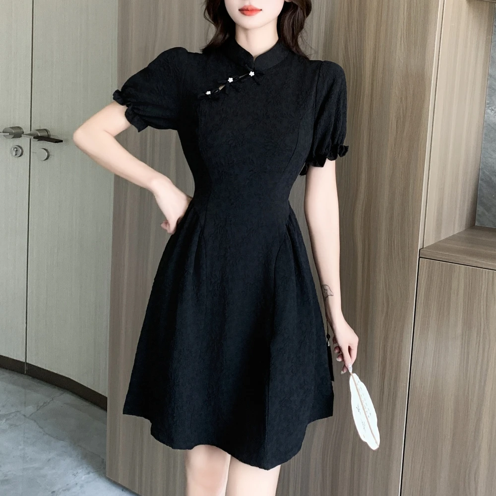 EIYOVVI 2024 Summer New Small Fresh Bow Bubble Sleeves Sweet And Age Reducing Short Form Small Dress Korea Elegant Dresses