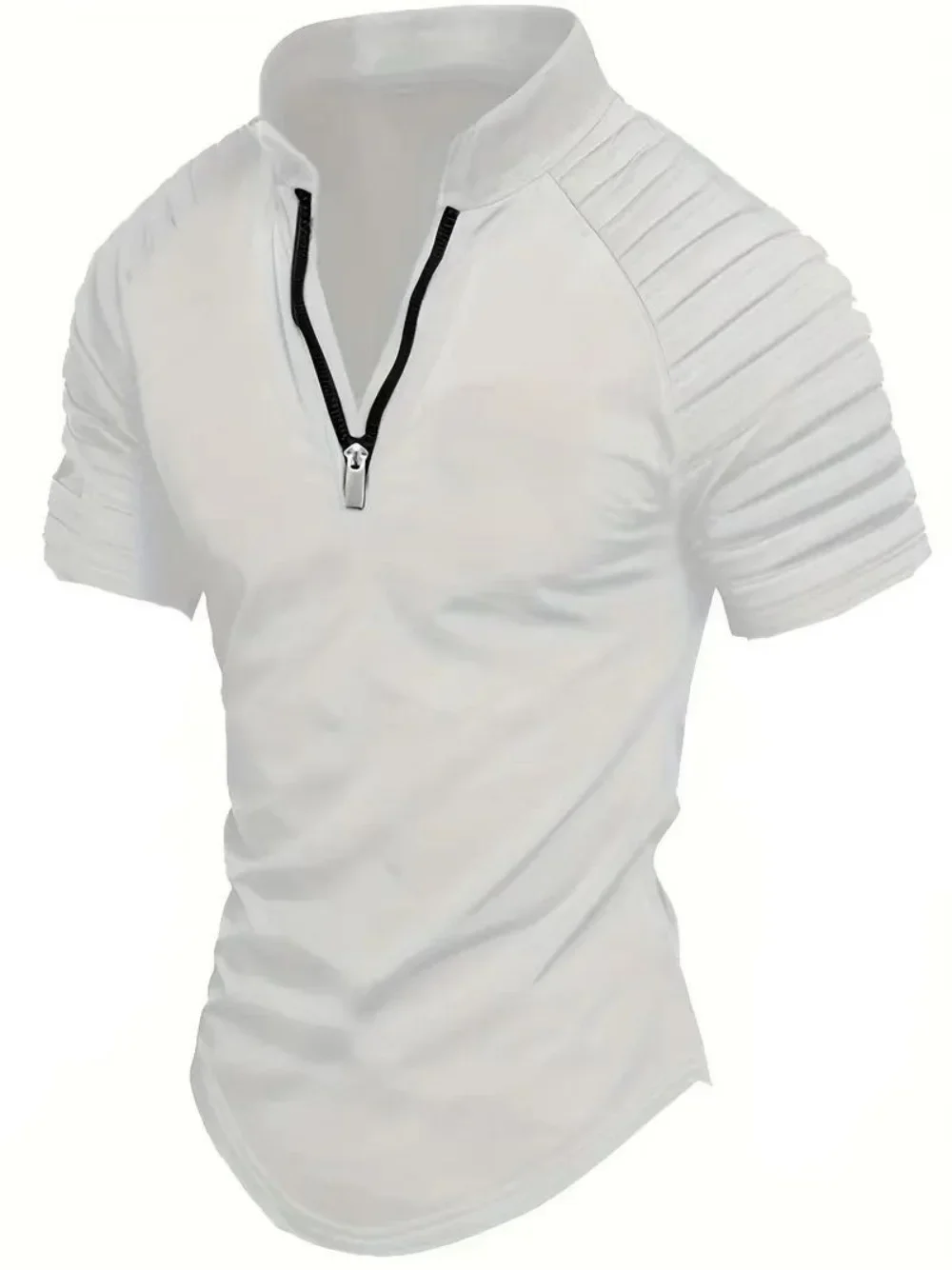 

Men's POLO Shirt Spring Sports Solid Color Standing Collar Pleated Zipper Breathable Casual Summer Fashion Top Short Sleeve