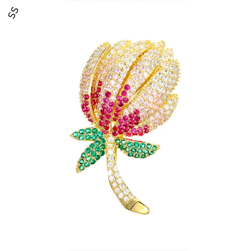 

Middle/High Grade Garment Accessories Brooches Hand-inlaid Full Gemstone Zircon Flower Designed Corsage Pin for Women 2024