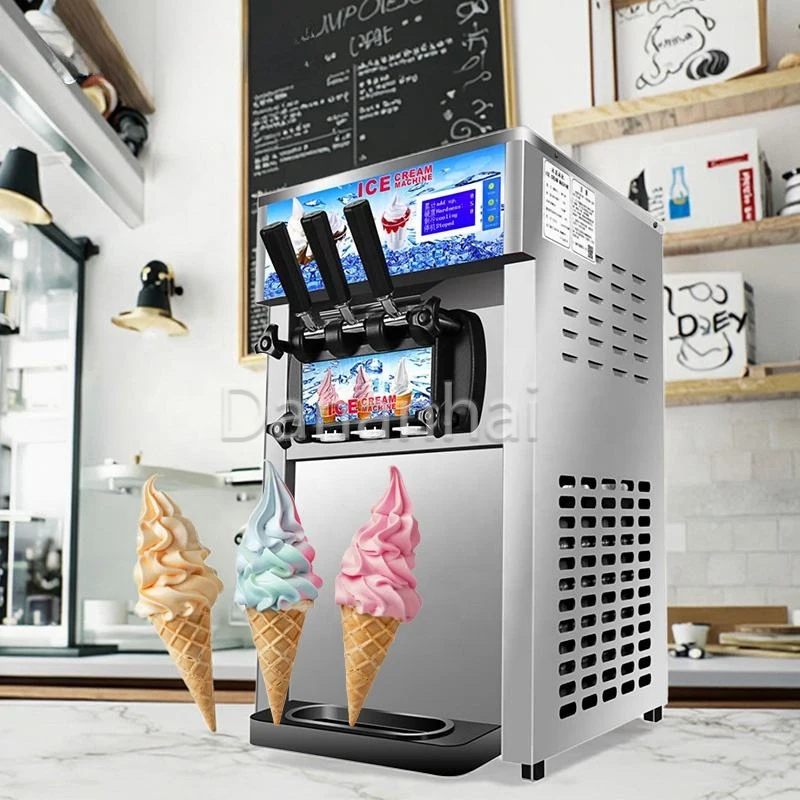 Pink Desktop Soft Ice Cream Maker 18L/H Output 3 Flavor Mix Commercial Ice Cream Making Machine for Business Use