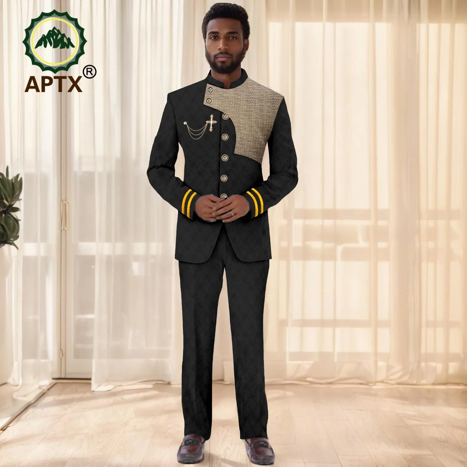 

African Suits for Men Fashion Clothing Embroidered Top And Trousers 2 Piece Set Elegant Party Wedding Evening Suit 2516005