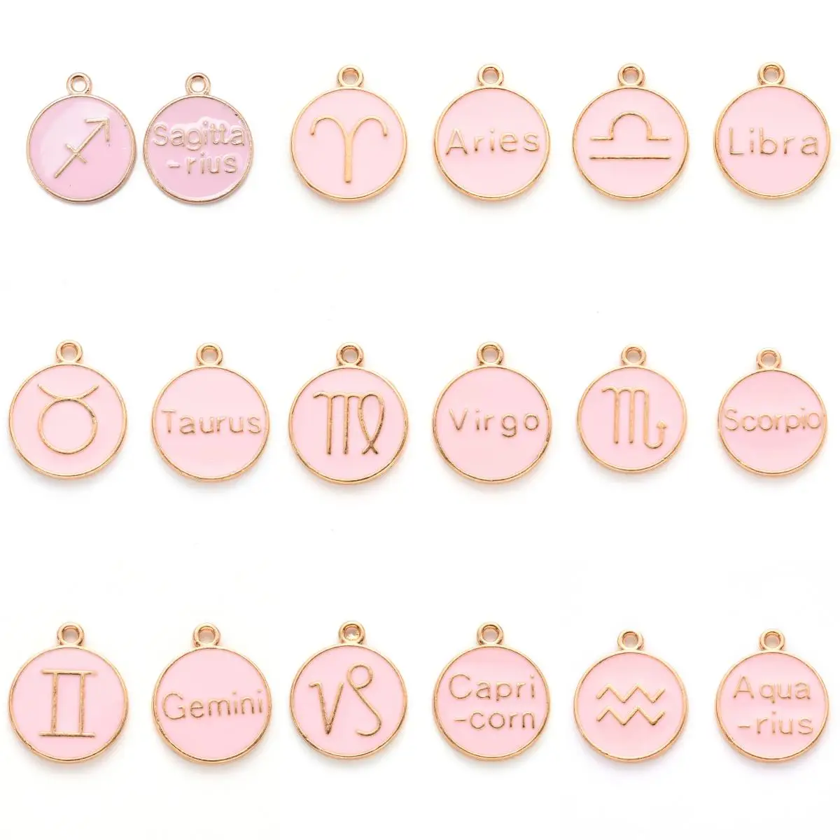 600pcs Alloy Enamel Pendants, Virgo Leo Pisces Constellation, Light Gold, Black, Pink