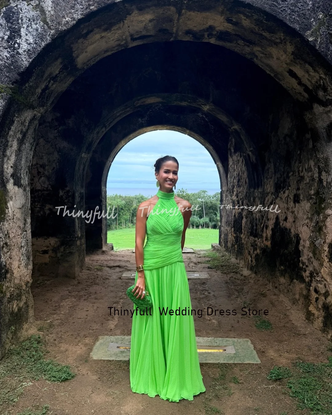 Thinyfull Chiffon A-line Prom Dress Sleeveless Ruched Evening Party Dress Vestidos De Fiesta Elegantes Robe De Soirée Customized image 2