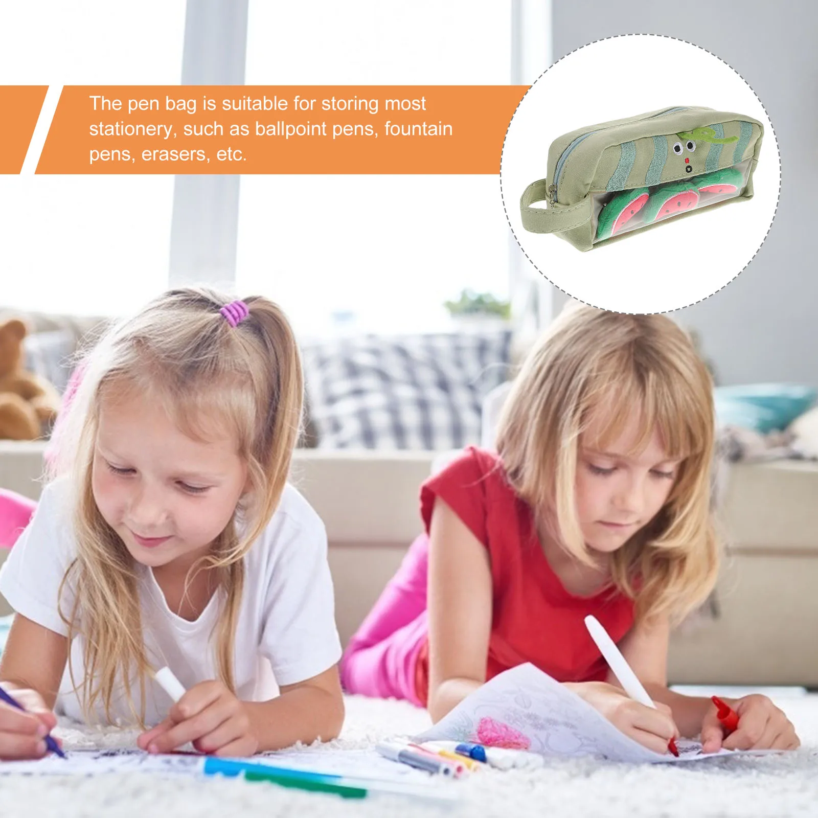 

Watermelon Pen Canvas Pencil Case Cute Cartoon Pouch Large Pencil Case Cute Capacity Kids School Pink Zipper