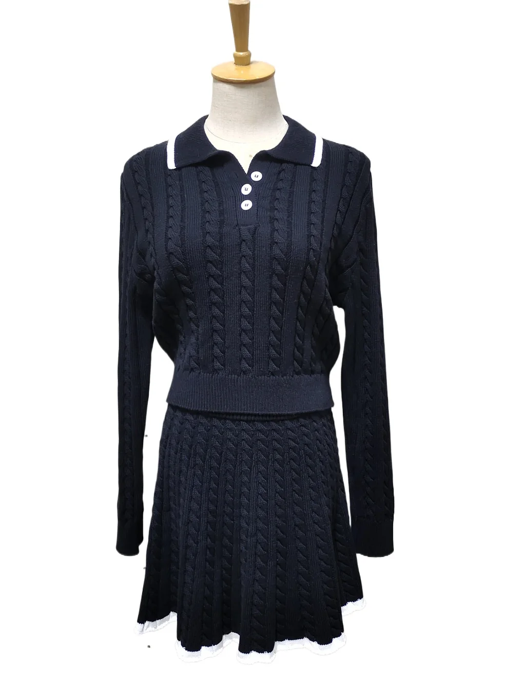 2025 ربيع الخريف قطعتين المرأة محبوك فستان مجموعة Y2k مطابقة مجموعة رفض طوق زر علوي مرونة الخصر فستان عادية #1