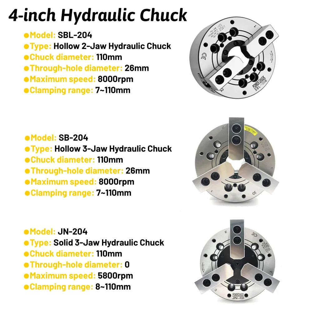Hollow/solid Hydraulic Chuck 110Mm 4Inch Oil Power Chuck High Speed 4