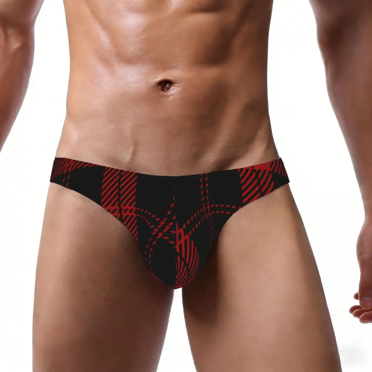 Men's Panties Man Briefs Black And Red Tartan Plaid Scottish Pattern Sexy Underwear Male Bikini Underpants
