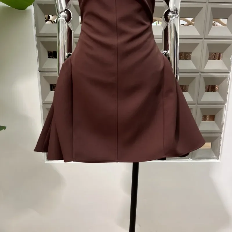 KBQ Solido Dimagrante Una Linea di Abito Per Le Donne Irregolare Senza Maniche A Vita Alta Impiombato Cerniera Design Minimalista Vestito Moda Femminile