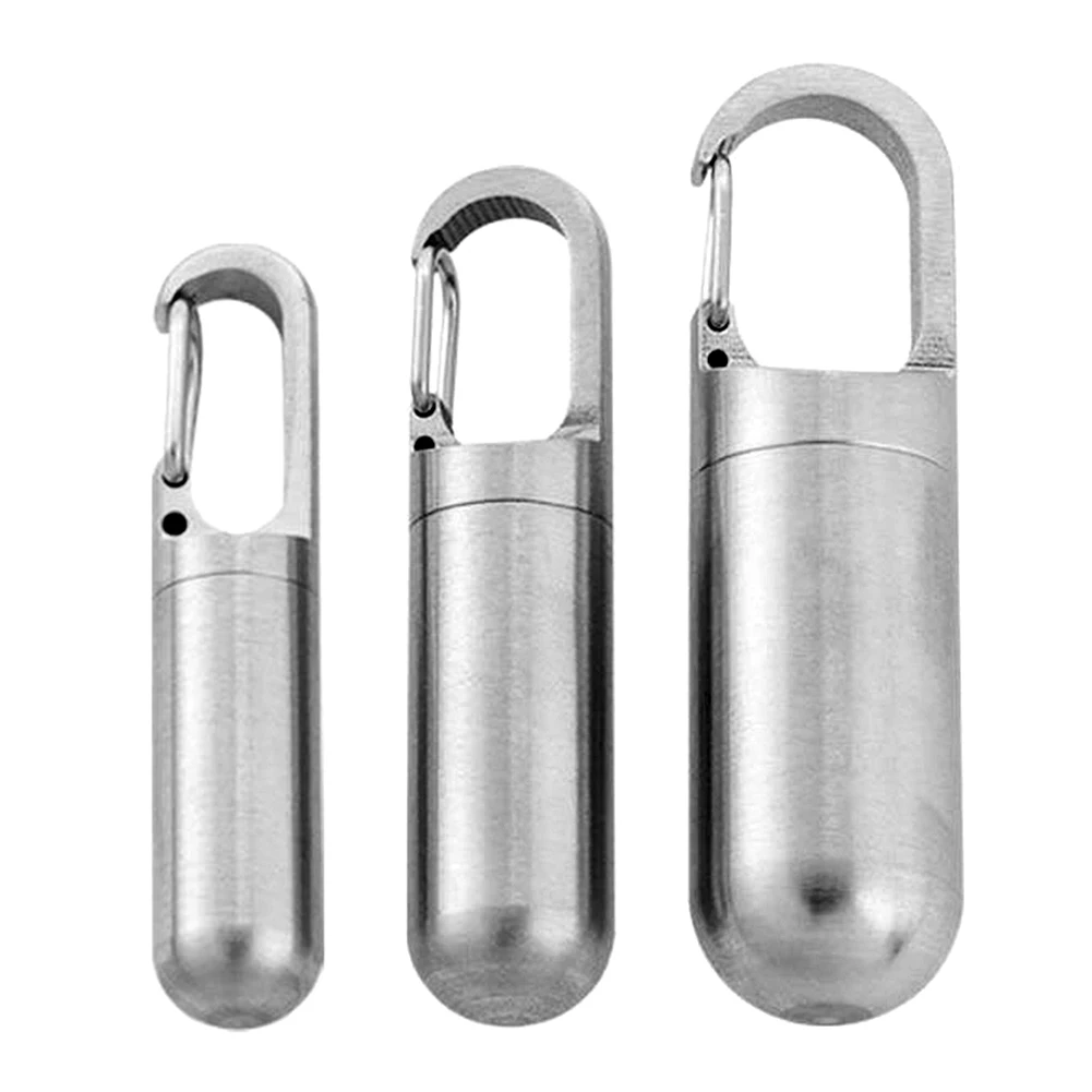 Portable Mini Stainless Steel Pill Box Sealed Capsule First Aid Mini Seal Pot Pills Elderly Carry-on Medicine Case Keychain Pill