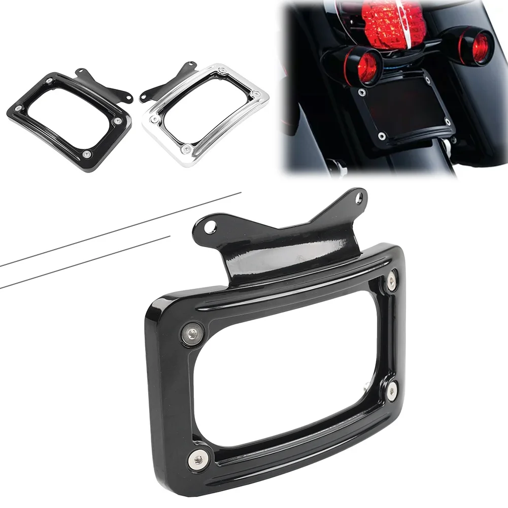 Chrome/Black Curved License Plate Mount Bracket Frame For Harley Touring Street Road Glide King FLHX FLHXS FLTRX 2010-2023