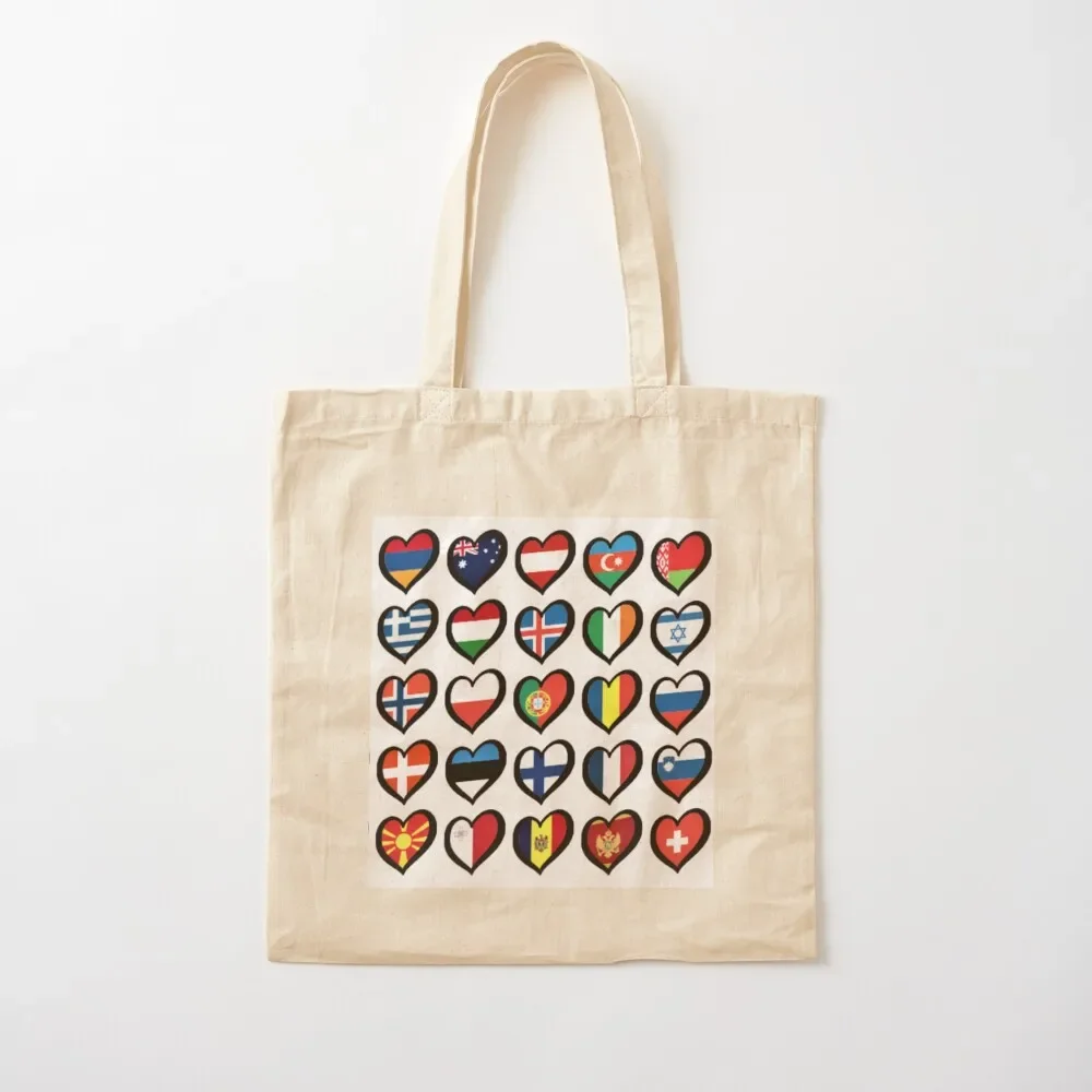

Eurovision Song Contest Flags Hearts ESC EBU Eurofans Tote Bag bag luxury women eco bag folding tote bags cloth bags