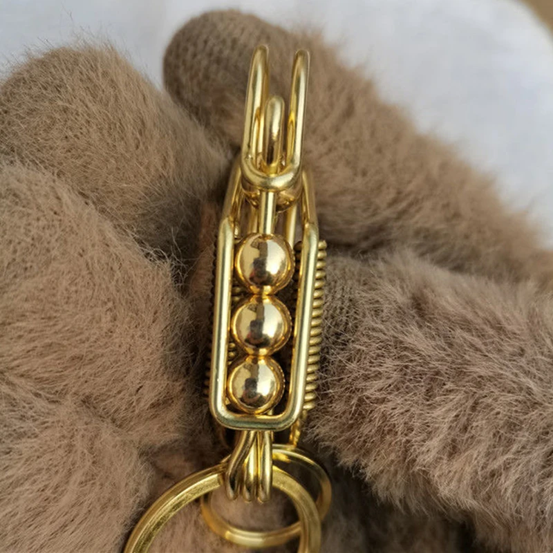 Handmade Keychains  2Brass Wire Car Key Ring, Engraved Retro Matte Round Bead, Men\'s Gift Waist Trinket Outdoor Mechanical Style