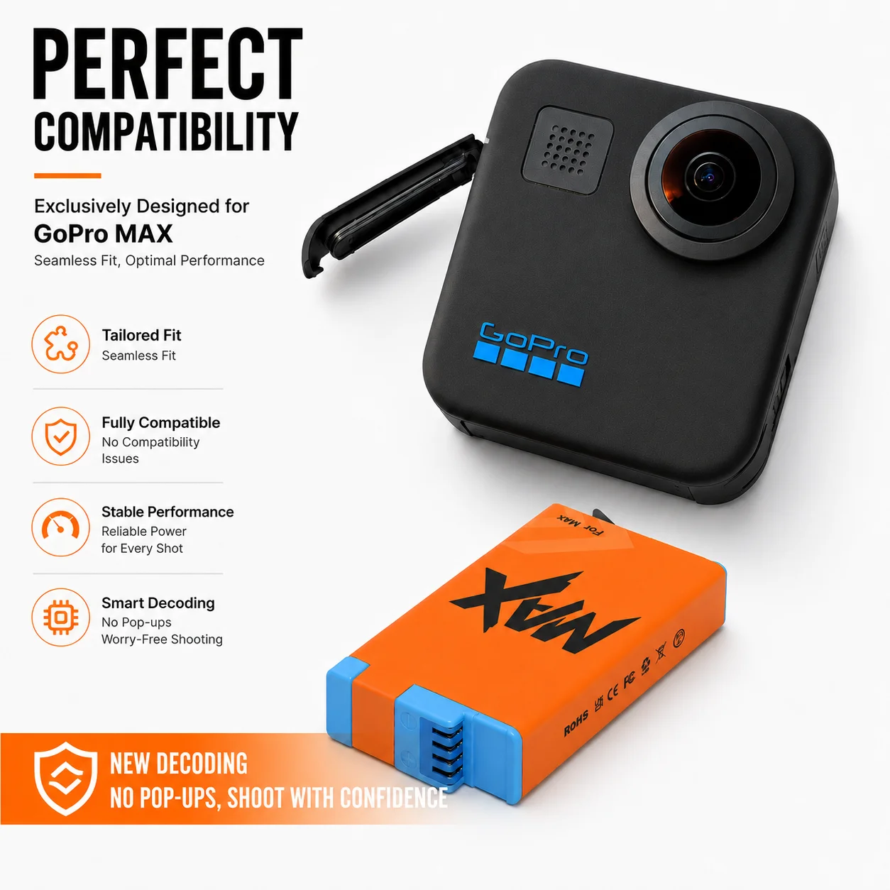 AJNWNM 1800mAh Rechargeable Battery for GoPro MAX, High Capacity Li-ion Spare Battery with Overcharge Protection