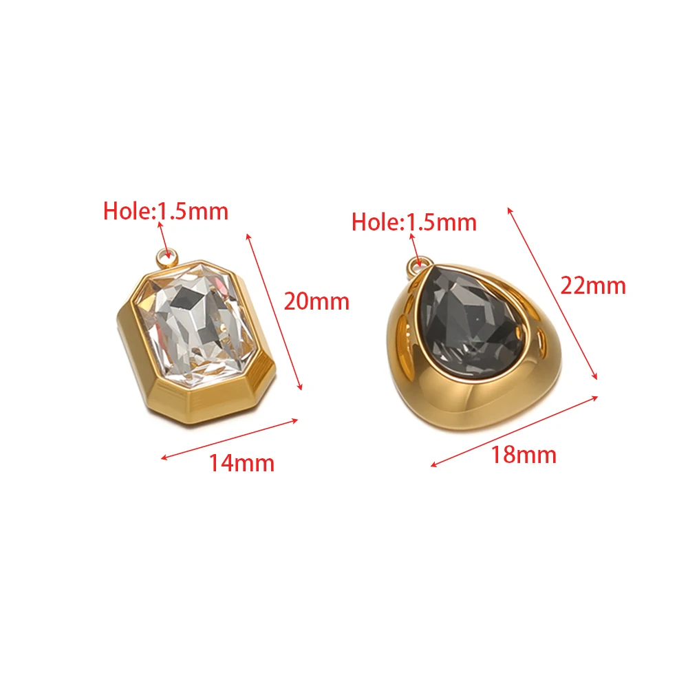 3 Stück Edelstahl-Anhänger in Tropfen- und Rechteckform mit Zirkonia für Armbänder, Ohrringe, Charms, Schmuckzubehör, DIY-Mode, Schmuckherstellung, Halsketten – Detail 2